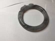 Load image into Gallery viewer, 60.8mm 100% natural black white (水墨) Quartzite (Shetaicui jade) 3D carved Cat bangle SY125