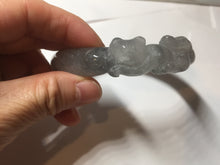 Load image into Gallery viewer, 60.8mm 100% natural black white (水墨) Quartzite (Shetaicui jade) 3D carved Cat bangle SY125