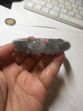 Load image into Gallery viewer, 60.8mm 100% natural black white (水墨) Quartzite (Shetaicui jade) 3D carved Cat bangle SY125