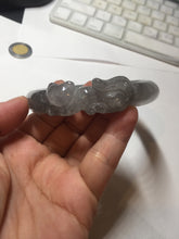 Load image into Gallery viewer, 60.8mm 100% natural black white (水墨) Quartzite (Shetaicui jade) 3D carved Cat bangle SY125