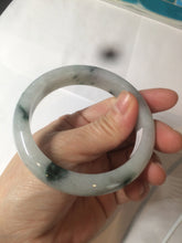 Load image into Gallery viewer, 56.6mm certified 100% natural Type A light green/white with green floating flowers oval jadeite jade bangle B91-1643