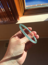 Load image into Gallery viewer, 59mm Certified Type A 100% Natural light green/blue/gray with flying snow Guatemala slim round cut Jadeite bangle PD64-1482