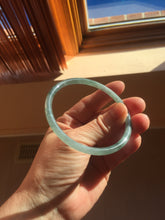 Load image into Gallery viewer, 59mm Certified Type A 100% Natural light green/blue/gray with flying snow Guatemala slim round cut Jadeite bangle PD64-1482