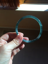 Load image into Gallery viewer, 59.5mm Certified Type A 100% Natural dark green/blue/gray with flying snow Guatemala slim round cut Jadeite bangle PD63-3387