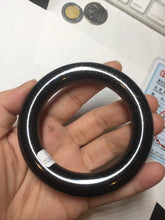 Load image into Gallery viewer, 54.3mm certified 10% Natural black(MO YU 墨玉) meteorite Stellar Night sky chubby round cut nephrite bangle HN1-8246