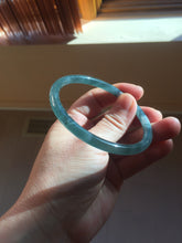 Load image into Gallery viewer, 59.5mm Certified Type A 100% Natural dark green/blue/gray with flying snow Guatemala slim round cut Jadeite bangle PD63-3387