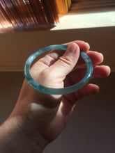 Load image into Gallery viewer, 59.5mm Certified Type A 100% Natural dark green/blue/gray with flying snow Guatemala slim round cut Jadeite bangle PD63-3387