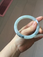 Load image into Gallery viewer, 58.5mm certified Type A 100% Natural icy dark green white with green floating flowers round cut Jadeite Jade bangle BS64-7347