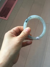 Load image into Gallery viewer, 58.5mm certified Type A 100% Natural icy dark green white with green floating flowers round cut Jadeite Jade bangle BS64-7347