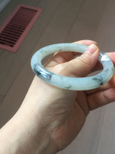 Load image into Gallery viewer, 58.2mm certified Type A 100% Natural icy light green white with green floating flowers round cut Jadeite Jade bangle BS63-7349