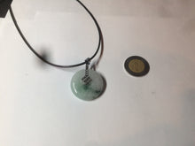 Load image into Gallery viewer, 25.4/6.2mm 100% Natural icy watery green/white with green floating flowers jadeite Jade Safety Guardian Button(donut) Pendant/worry stone BF46
