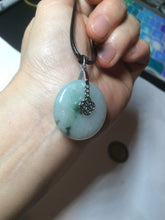 Load image into Gallery viewer, 25.4/6.2mm 100% Natural icy watery green/white with green floating flowers jadeite Jade Safety Guardian Button(donut) Pendant/worry stone BF46