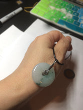 Load image into Gallery viewer, 25.4/6.2mm 100% Natural icy watery green/white with green floating flowers jadeite Jade Safety Guardian Button(donut) Pendant/worry stone BF46