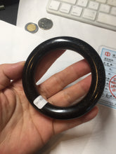 Load image into Gallery viewer, 54.3mm certified 10% Natural black(MO YU 墨玉) meteorite Stellar Night sky chubby round cut nephrite bangle HN1-8246