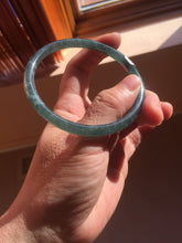 Load image into Gallery viewer, 60.5mm Certified Type A 100% Natural dark green/blue/gray with flying snow Guatemala slim round cut Jadeite bangle PD58-3376