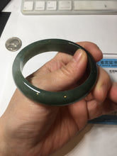 Load image into Gallery viewer, 55.5mm Certified Type A 100% Natural oily dark green(老油青)/gray Jadeite bangle BG230-0389