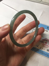 Load image into Gallery viewer, 58.5mm Certified Type A 100% Natural light green/blue/gray with flying snow Guatemala slim round cut Jadeite bangle PD56-5533