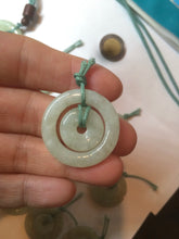 Load image into Gallery viewer, 27.9mm Type A 100% Natural light green Jadeite Jade concentric circle safety Guardian ring Pendant (子母扣,同心环) S71