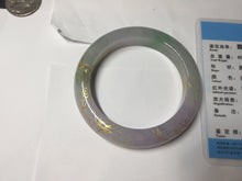 Load image into Gallery viewer, 53.3mm 100% Natural type A sunny green purple brown gray white carved flowers and golden-painted Jadeite Jade bangle BG231-5035