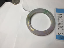 Load image into Gallery viewer, 53.3mm 100% Natural type A sunny green purple brown gray white carved flowers and golden-painted Jadeite Jade bangle BG231-5035