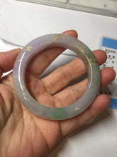 Load image into Gallery viewer, 53.3mm 100% Natural type A sunny green purple brown gray white carved flowers and golden-painted Jadeite Jade bangle BG231-5035