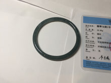 Load image into Gallery viewer, 60.5mm Certified Type A 100% Natural dark green/blue/gray with flying snow Guatemala slim round cut Jadeite bangle PD58-3376