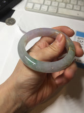 Load image into Gallery viewer, 53.3mm 100% Natural type A sunny green purple brown gray white carved flowers and golden-painted Jadeite Jade bangle BG231-5035