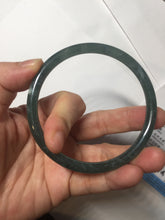 Load image into Gallery viewer, 60.5mm Certified Type A 100% Natural dark green/blue/gray with flying snow Guatemala slim round cut Jadeite bangle PD58-3376