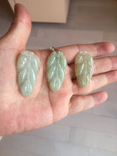 Load image into Gallery viewer, 100% natural icy watery clear green white type A jadeite jade leaf pendant group E54