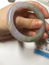 Load image into Gallery viewer, 53.3mm 100% Natural type A sunny green purple brown gray white carved flowers and golden-painted Jadeite Jade bangle BG231-5035