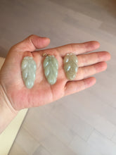 Load image into Gallery viewer, 100% natural icy watery clear green white type A jadeite jade leaf pendant group E54