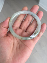 Load image into Gallery viewer, 52mm certified type A 100% Natural green/white with floating flowers slim oval jadeite jade bangle BP26-2670