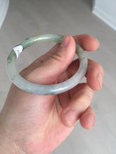Load image into Gallery viewer, 52mm certified type A 100% Natural green/white with floating flowers slim oval jadeite jade bangle BP26-2670