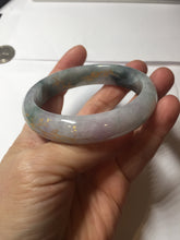Load image into Gallery viewer, 56.5mm 100% Natural type A sunny green purple brown gray white carved flowers and golden-painted Jadeite Jade bangle BG232