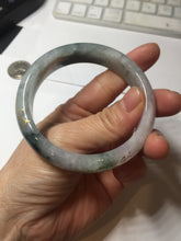 Load image into Gallery viewer, 56.5mm 100% Natural type A sunny green purple brown gray white carved flowers and golden-painted Jadeite Jade bangle BG232
