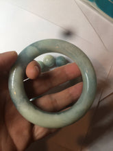 Load image into Gallery viewer, 52.8mm 100% natural blue/white Quartzite (Shetaicui jade) Blue sky and white clouds chubby round cut bangle SY27