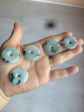 Load image into Gallery viewer, 23-26mm 100% Natural icy watery green/white with green floating flowers jadeite Jade Safety Guardian Button(donut) Pendant/worry stone AR98