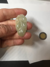 Load image into Gallery viewer, 100% natural icy watery clear green white type A jadeite jade leaf pendant group E54
