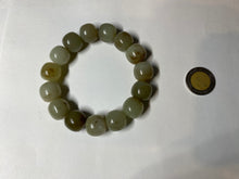 Load image into Gallery viewer, 14x13mm 100% Natural light green/gray/brown with brown flying dandelions vintage style nephrite Jade bead bracelet HE84