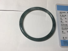 Load image into Gallery viewer, 59.5mm Certified Type A 100% Natural dark green/blue/gray with flying snow Guatemala slim round cut Jadeite bangle PD63-3387