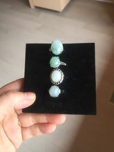 Load image into Gallery viewer, 100% natural type A icy watery green dark green four-prong jadeite jade ring group AA89