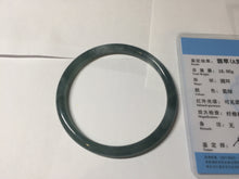 Load image into Gallery viewer, 59.5mm Certified Type A 100% Natural dark green/blue/gray with flying snow Guatemala slim round cut Jadeite bangle PD63-3387