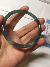 Load image into Gallery viewer, 59.5mm Certified Type A 100% Natural dark green/blue/gray with flying snow Guatemala slim round cut Jadeite bangle PD63-3387