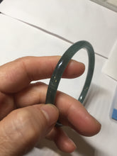Load image into Gallery viewer, 59.5mm Certified Type A 100% Natural dark green/blue/gray with flying snow Guatemala slim round cut Jadeite bangle PD63-3387