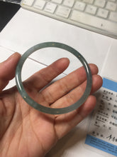Load image into Gallery viewer, 59mm Certified Type A 100% Natural light green/blue/gray with flying snow Guatemala slim round cut Jadeite bangle PD64-1482
