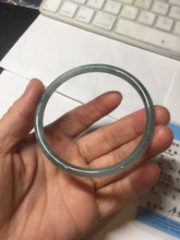 Load image into Gallery viewer, 59mm Certified Type A 100% Natural light green/blue/gray with flying snow Guatemala slim round cut Jadeite bangle PD64-1482
