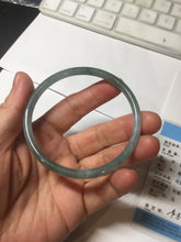 Load image into Gallery viewer, 59mm Certified Type A 100% Natural light green/blue/gray with flying snow Guatemala slim round cut Jadeite bangle PD64-1482