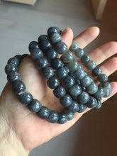 Load image into Gallery viewer, 9/10mm 100% Natural black sesame paste(芝麻糊青花) vintage style nephrite Jade bead bracelet HN30