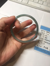 Load image into Gallery viewer, 59mm Certified Type A 100% Natural light green/blue/gray with flying snow Guatemala slim round cut Jadeite bangle PD64-1482