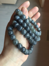 Load image into Gallery viewer, 9/10mm 100% Natural black sesame paste(芝麻糊青花) vintage style nephrite Jade bead bracelet HN30